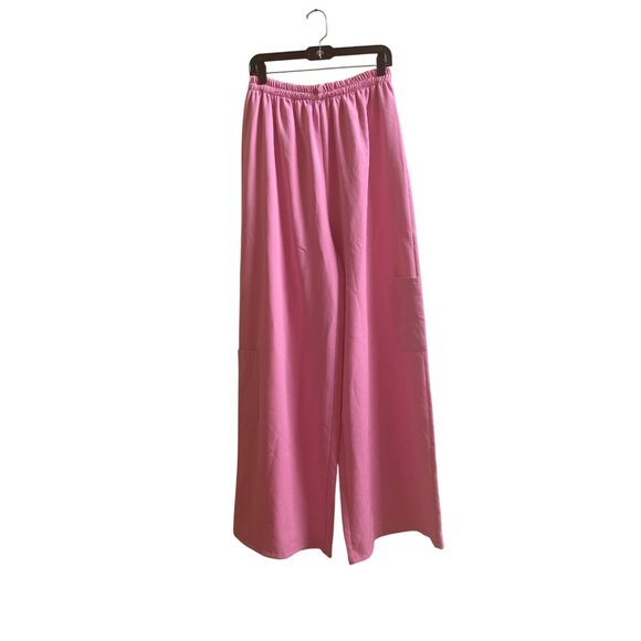 Boohoo Pink Wide-Leg Elastic Waist Pants With Pockets - Picture 1 of 6